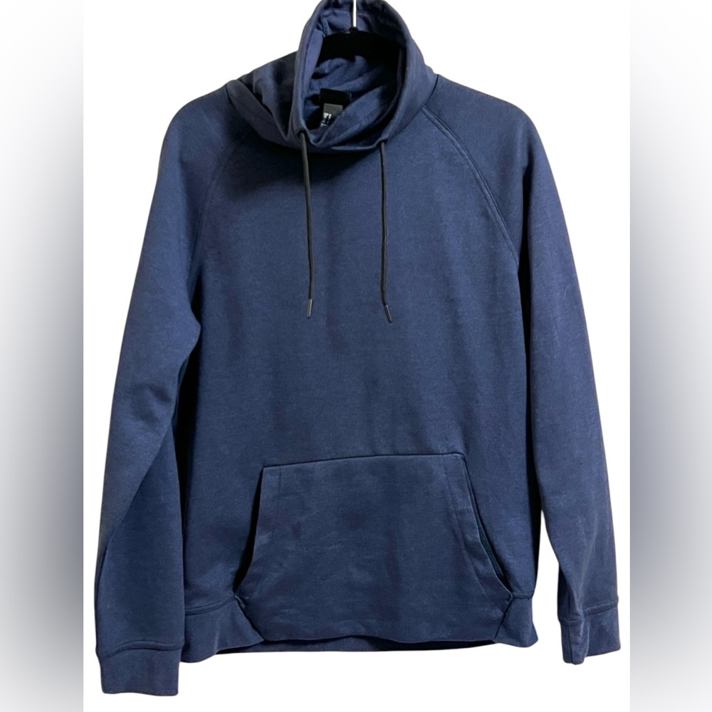 H&M Men’s Blue Funnel Neck Pullover Sweatshirt Kangaroo Pocket Size Medium